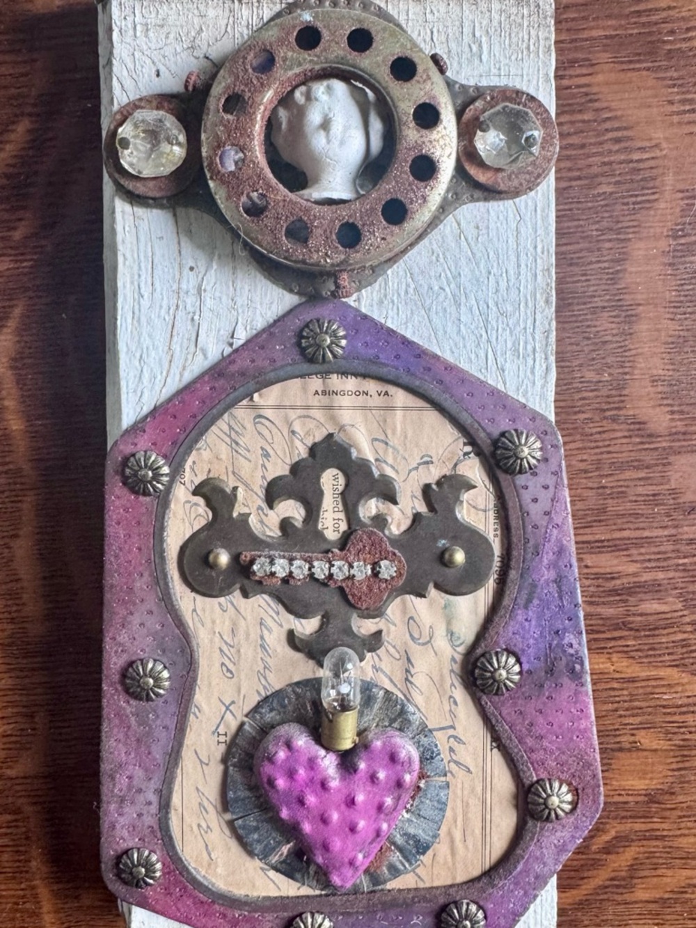 Handcrafted Mixed-Media Heart Wall Hanging - Purple & Pink